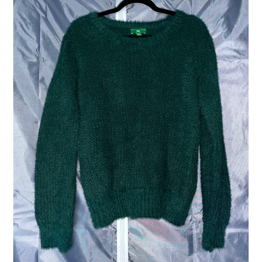 dip Women's Green Fuzzy Soft Long Sleeve Crewneck Sweater Size M